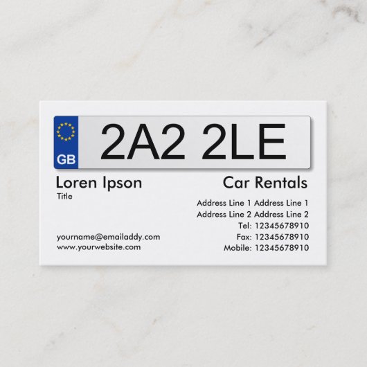 BRITISCHES Nummernschild - Weiß Visitenkarte (Vorderseite)