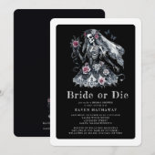 Britisches oder Die Gothic Floral Skelett Brautpar Einladung (Vorne/Hinten)