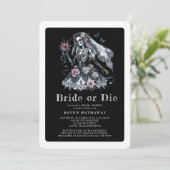 Britisches oder Die Gothic Floral Skelett Brautpar Einladung (Stehend Vorderseite)