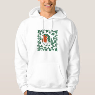 Britisches Rotkehlchen-Linolschnitt-Efeu-Design Hoodie