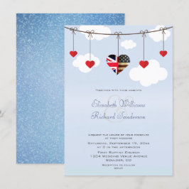 British American Romantic Hearts Wedding Einladung