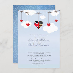 British American Romantic Hearts Wedding Einladung