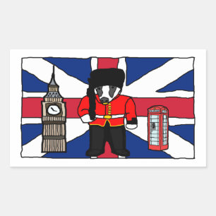 British Badger Big Ben Phone Booth Travel Cartoon Rechteckiger Aufkleber