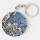 British Blue Chickadee Family gegen Pink Blossom Schlüsselanhänger (Rückseite)