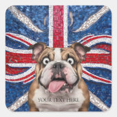 British Bulldog mit Gewerkschaft Flag als Hintergr Quadratischer Aufkleber (Vorderseite)