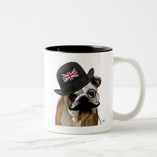 British Bulldog und Bowler Hat Zweifarbige Tasse (Rechts)