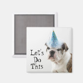 British Bulldog Welpe, die einen Party-Hut trägt Magnet (Vorderseite/Rückseite)