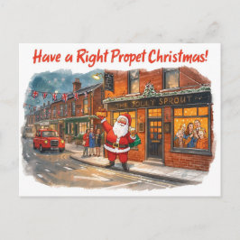 British Christmas Card with Santa Claus at Pub Feiertagspostkarte