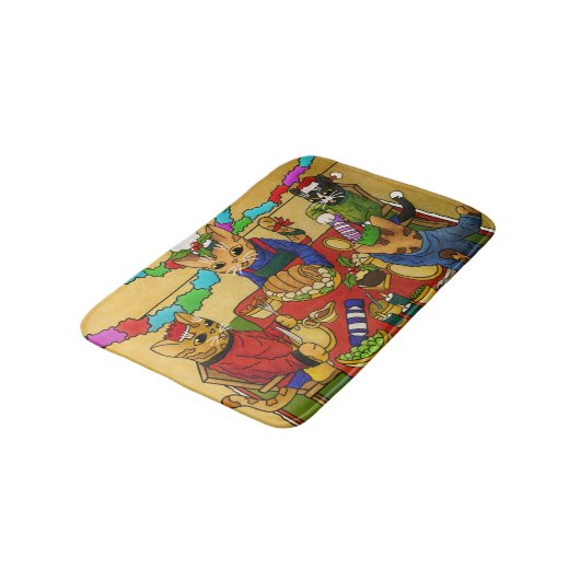 British Christmas Dinner Cats Badematte (Schrägansicht)