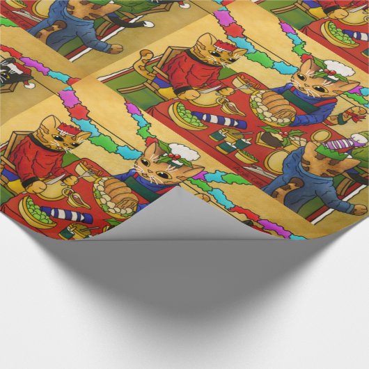 British Christmas Dinner Cats Geschenkpapier (Ecke)