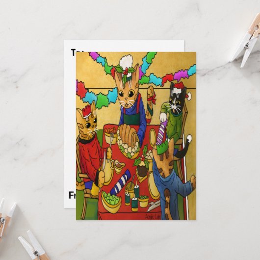 British Christmas Dinner Cats Karte (Vorderseite/Rückseite Beispiel)