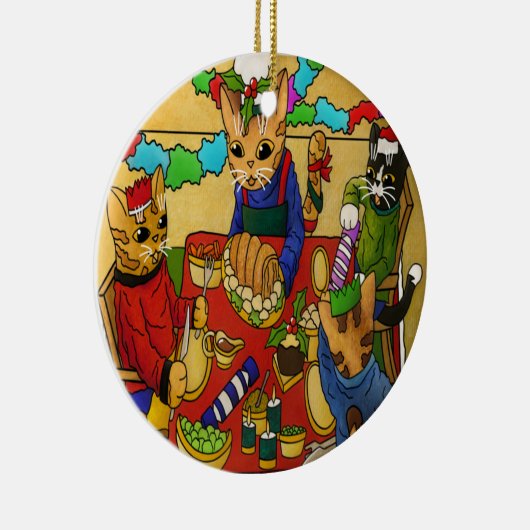 British Christmas Dinner Cats Keramik Ornament (Rechts)