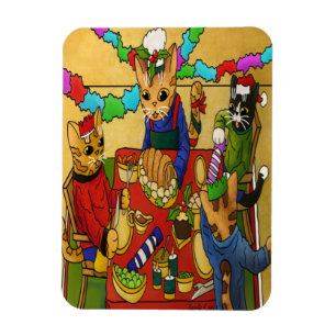 British Christmas Dinner Cats Magnet