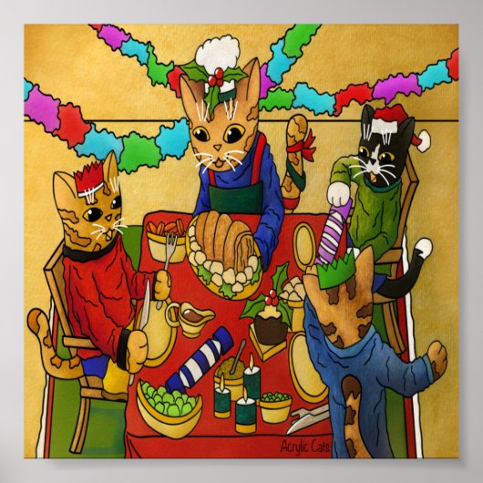 British Christmas Dinner Cats Poster (Vorne)
