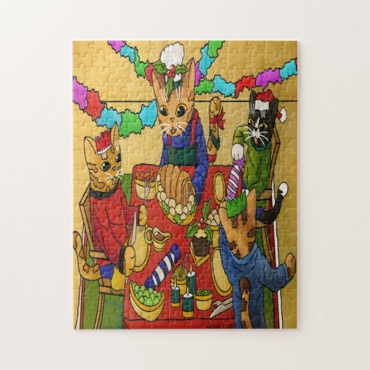 British Christmas Dinner Cats Puzzle (Vertikal)