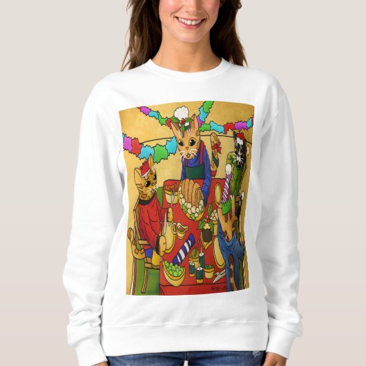 British Christmas Dinner Cats Sweatshirt (Vorderseite)