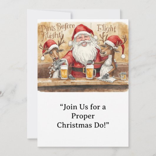 British Christmas Party Reindeer Bartender Einladung (Vorderseite)