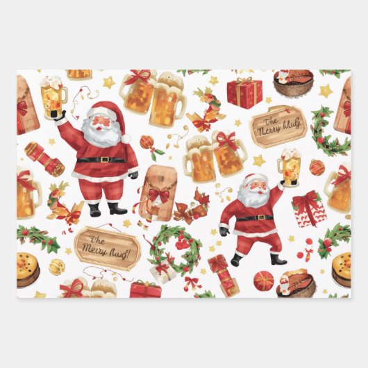 British Christmas Wrapping Paper Santa Claus Geschenkpapier Set (Vorderseite 2)
