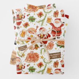 British Christmas Wrapping Paper Santa Claus Geschenkpapier Set