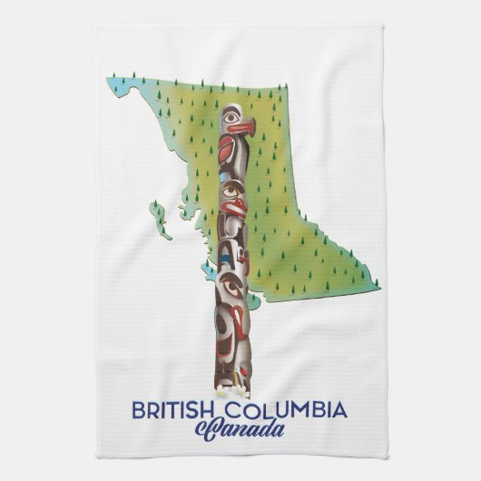 British Columbia Canada kartografiert Poster. Geschirrtuch (Vertikal)