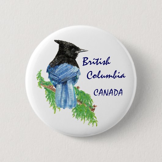 British Columbia Canada Watercolor Stellar Jay Button (Vorderseite)