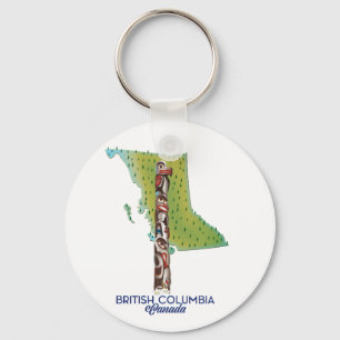 British Columbia Kanada Kartenposter. Riesiger Kaf Schlüsselanhänger