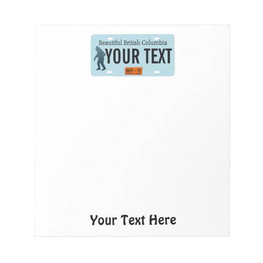 British Columbia Sasquatch License Plate Notizblock (Vorderseite)