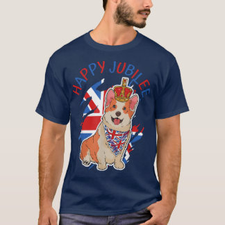 British Corgi Union Jack Flag Queens Platinum Jubi T-Shirt