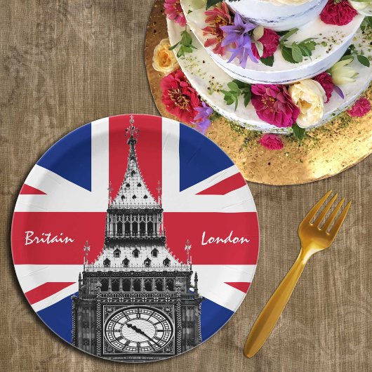 British Flag & Big Ben - London, Großbritannien /S Pappteller