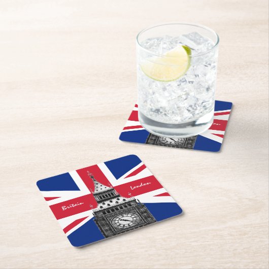British Flag & Big Ben - London, Großbritannien /S Rechteckiger Pappuntersetzer (Vor Ort)