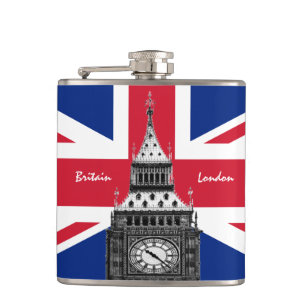British Flag & Big Ben - London, Vereinigtes Köni Flachmann
