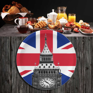 British Flag & Big Ben - London, Vereinigtes Köni Pappteller