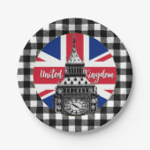 British Flag Plate, Big Ben, Kariert, Vereinigtes  Pappteller (Vorderseite)