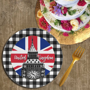 British Flag Plate, Big Ben, Kariert, Vereinigtes Pappteller