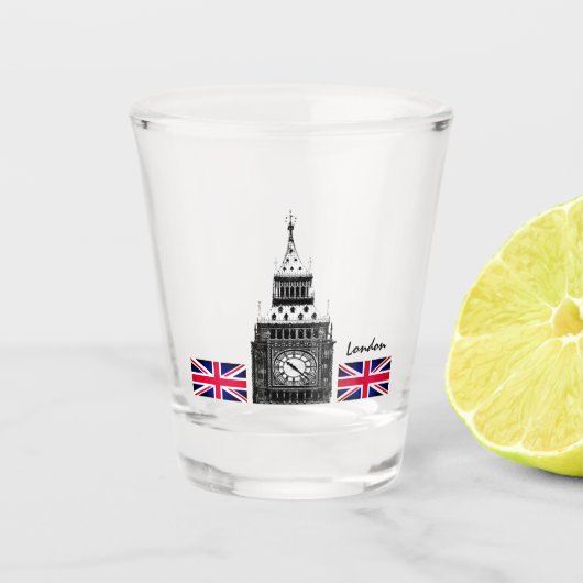British Flag & United, Big Ben / UK sport Schnapsglas (Vorderseite)