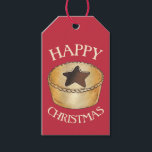 British Food Fruit Mince Pie Happy Christmas Geschenkanhänger<br><div class="desc">Das Design präsentiert eine originelle, nahrungsmittelbezogene Markerabbilderung eines britischen Weihnachtsminzkuchens mit einem Sternenausschnitt und HAPPY CHRISTMAS in einem lustigen Schriftart. Der traditionelle Minzkuchen, der im Vereinigten Königreich und Irland während der Festzeit als Grundnahrungsmittel gilt, ist ein süßer Kuchen, der aus Gewürzen, getrockneten Früchten und Soße besteht und in einem Shortcrust-Gebäck...</div>