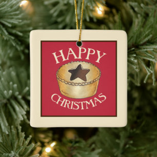 British Food Fruit Mince Pie Happy Christmas Keramikornament