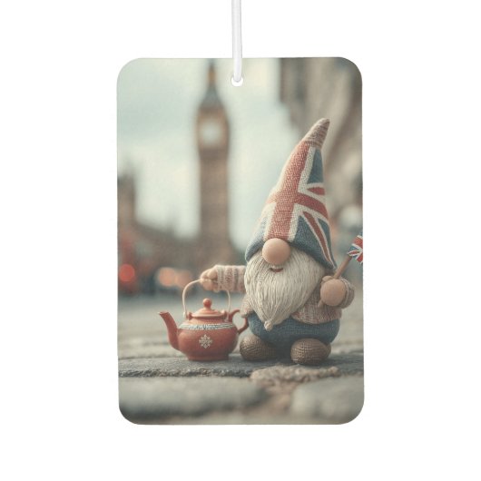 British Gnome mit Union Jack Hat und Teapot Autolufterfrischer (Vorderseite)
