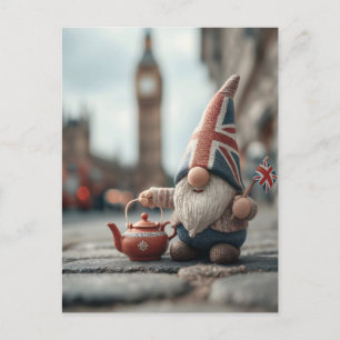 British Gnome mit Union Jack Hat und Teapot Feiertagspostkarte