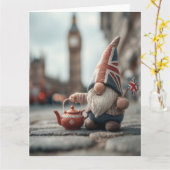 British Gnome mit Union Jack Hat und Teapot Karte (Gelbe Blume)