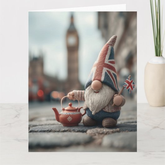 British Gnome mit Union Jack Hat und Teapot Karte (Vorderseite)