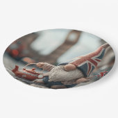 British Gnome mit Union Jack Hat und Teapot Pappteller (Schrägansicht)
