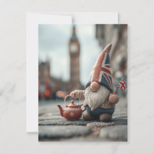 British Gnome mit Union Jack Hat und Teapot Postkarte