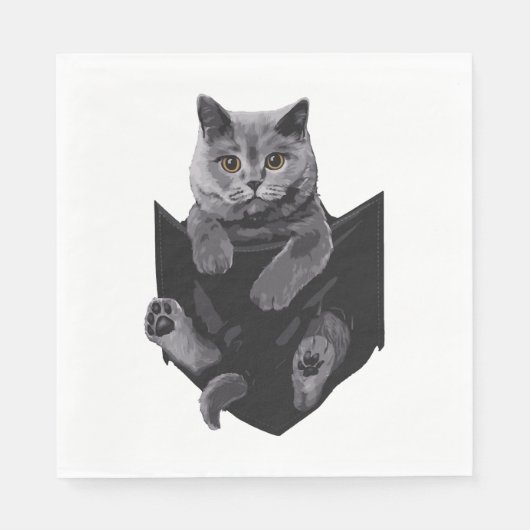 British Graue Katze in Pocket S Serviette (Vorderseite)