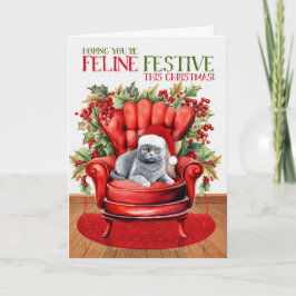 British Gray Christmas Cat FELINE Festive Feiertagskarte