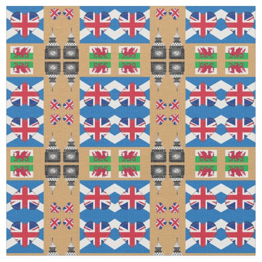 British Heart, Welsh Dragon & Scottish Flag / UK Stoff (Nahaufnahme)