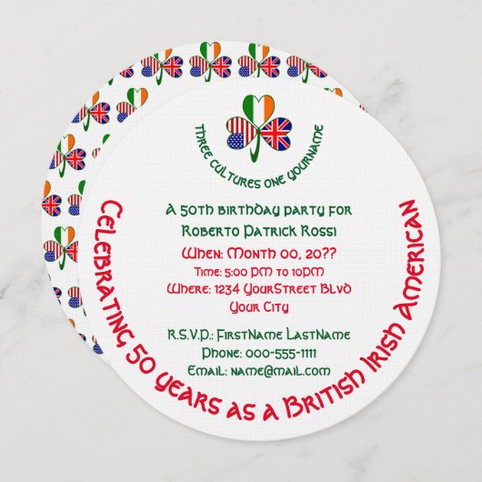 British Irish American Kleeblatt Birthday Einladung (Vorne/Hinten)