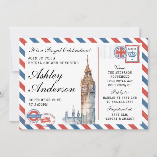 British London Bridal Shower Einladung (Vorderseite)