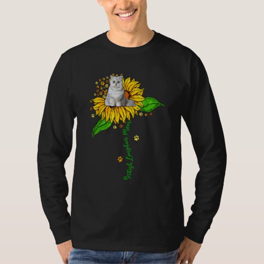 British Longhair Mom Cute Cat On Sunflower Paws Mo T-Shirt (Vorderseite)