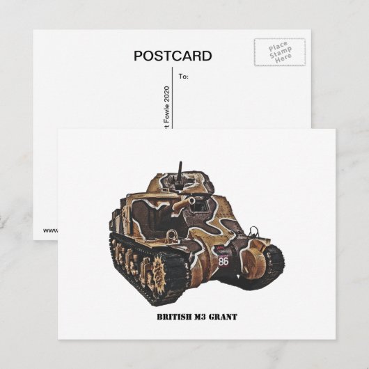 British M3 Grant Tank Postkarte (Vorne/Hinten)